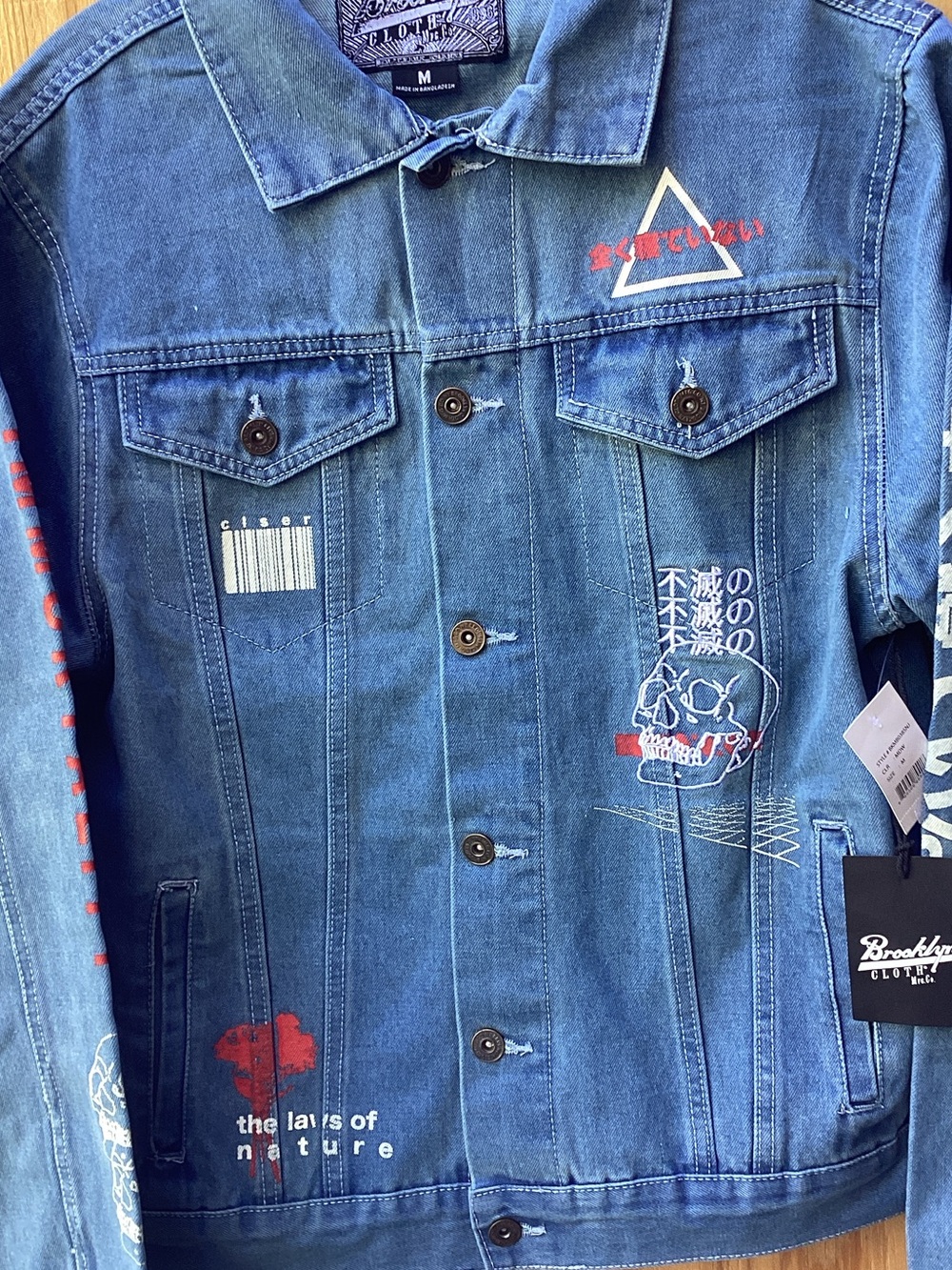 Brooklyn Cloth Men’s Graphic Denim Jacket Japanese Streetwear NWT M
